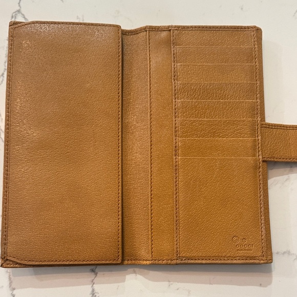 Gucci Large Leather Checkbook Wallet Camel 231835 - Picture 6 of 11